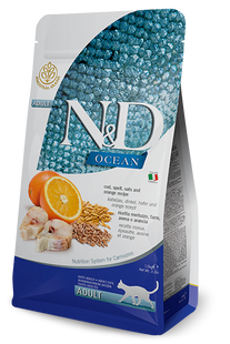 Farmina N&D Ocean Adult, Низкозерновой сухой корм для взрослых кошек, с треской и апельсином, 300 г 160735 фото