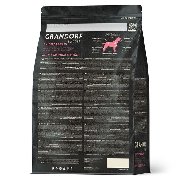 Grandorf Сухой беззерновой корм для взрослых собак средних и крупных пород Grandorf FRESH SALMON & SWEET POTATO ADULT DOG MEDIUM & MAXI с лососем и бататом, 1 кг 94901 фото