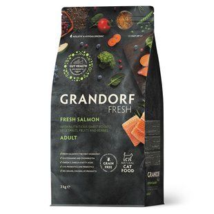 Grandorf Сухой беззерновой корм для взрослых кошек Grandorf FRESH SALMON & SWEET POTATO ADULT CAT с лососем и бататом, 2 кг 83802 фото