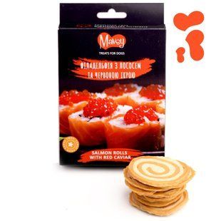 Лакомство для собак от 3-х месяцев Mavsy Refined jerky SALMON ROLLS WITH RED CAVIAR филадельфия с лососем и красной икрой, 100 г LSRM01 фото