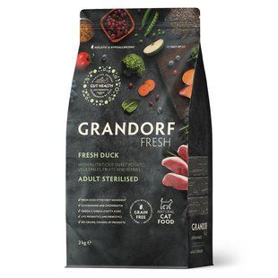 Grandorf FRESH DUCK & SWEET POTATO ADULT CAT STERILISED - Сухой корм для стерилизованных кошек утка с бататом, 2 кг 82902 фото