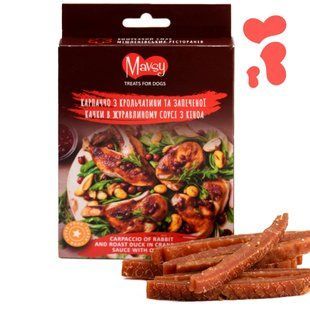 Сладости для собак от 3-х месяцев Mavsy Refined jerky Карпаччо из крольчатины и запеченной утки в клюквенном соусе, 100 г LSRM02 фото