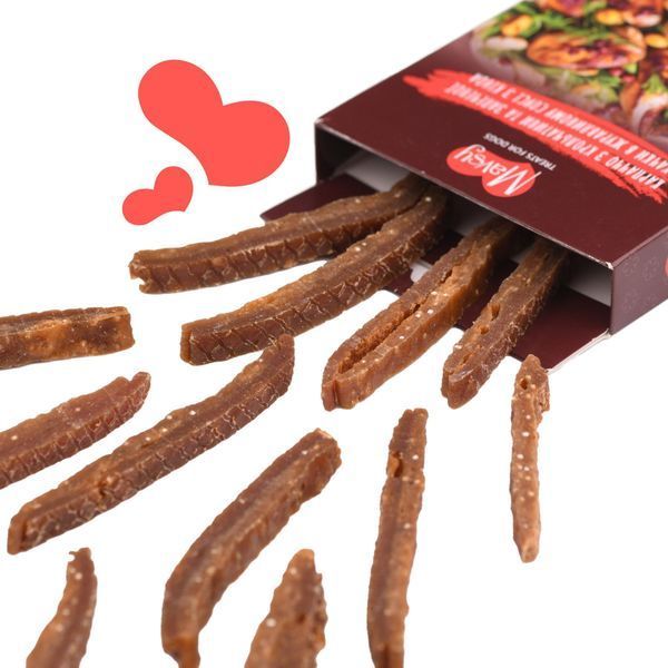 Ласощі для собак від 3-х місяців Mavsy Refined jerky CARPACCIO OF RABBIT AND ROAST DUCK IN CRANBERRY SAUCE карпаччо з крольчатини та запеченої качки в журавлиному соусі, 100 г LSRM02 фото