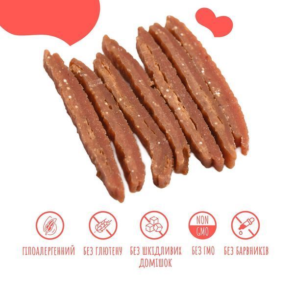 Ласощі для собак від 3-х місяців Mavsy Refined jerky CARPACCIO OF RABBIT AND ROAST DUCK IN CRANBERRY SAUCE карпаччо з крольчатини та запеченої качки в журавлиному соусі, 100 г LSRM02 фото