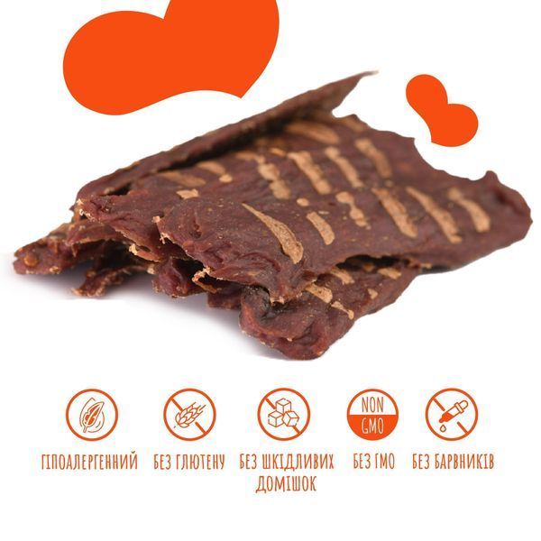 Лакомство для собак от 3-х месяцев Mavsy Refined jerky BBQ VENISON STEAK WITH SUN-DRIED TOMATOES ON A BED OF PUMPKIN стейк из оленины с вялеными томатами на подушке из тыквы, 100 г LSRM06 фото
