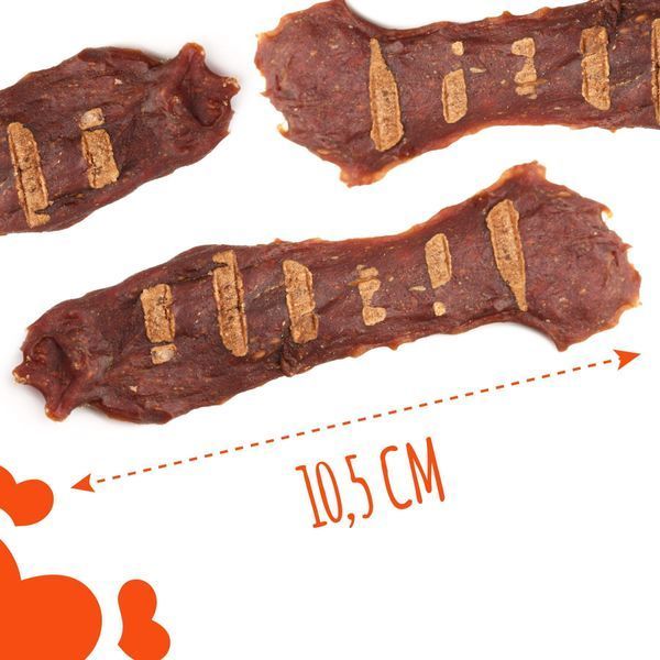Лакомство для собак от 3-х месяцев Mavsy Refined jerky BBQ VENISON STEAK WITH SUN-DRIED TOMATOES ON A BED OF PUMPKIN стейк из оленины с вялеными томатами на подушке из тыквы, 100 г LSRM06 фото