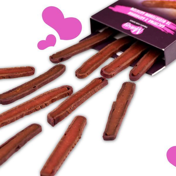 Ласощі для собак від 3-х місяців Mavsy Refined jerky LAMB BASTURMA WITH PURPLE SWEET POTATO бастурма з баранини та фіолетовим бататом, 100 г LSRM08 фото