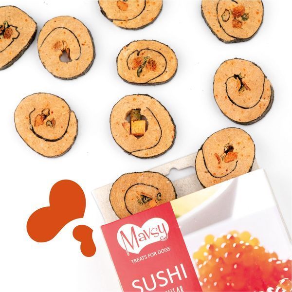 Ласощі для собак від 3-х місяців Mavsy Freeze dried SUSHI WITH RED CAVIAR суші лосося з червоною ікрою, 50 г FDMAVSY03 фото