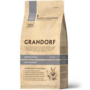 Grandorf Rabbit & Turkey Сухой корм кролик и индейка для стерилизованных кошек, 400 г 82540 фото
